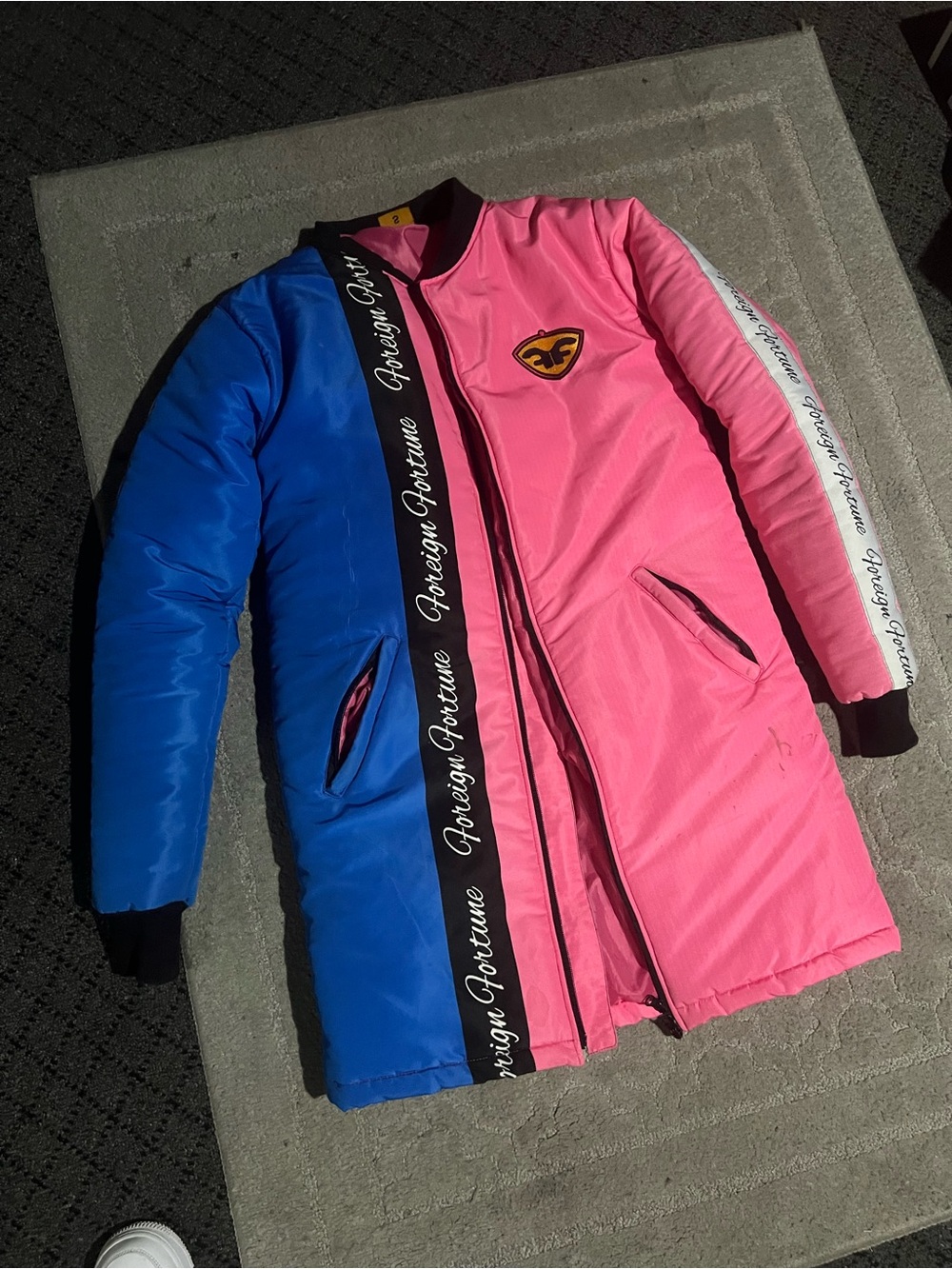 & Other Stories Two-Tone Blue & Pink Bomber Coat